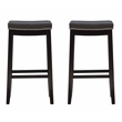 Pemberly Row Wood Set of Two Bar Stools Faux Leather Seats in Black