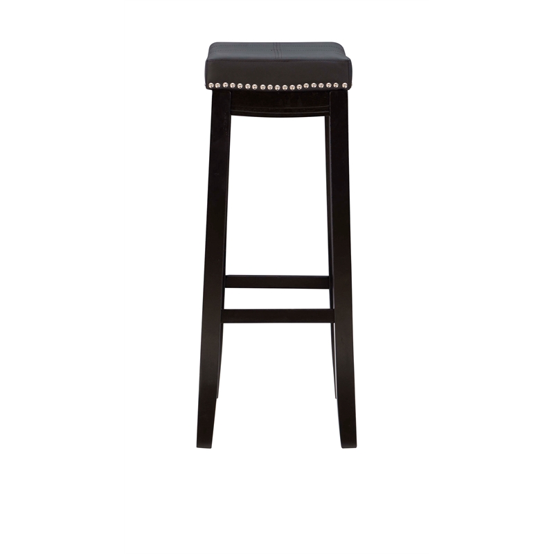 Pemberly Row Wood Set of Two Bar Stools Faux Leather Seats in Black