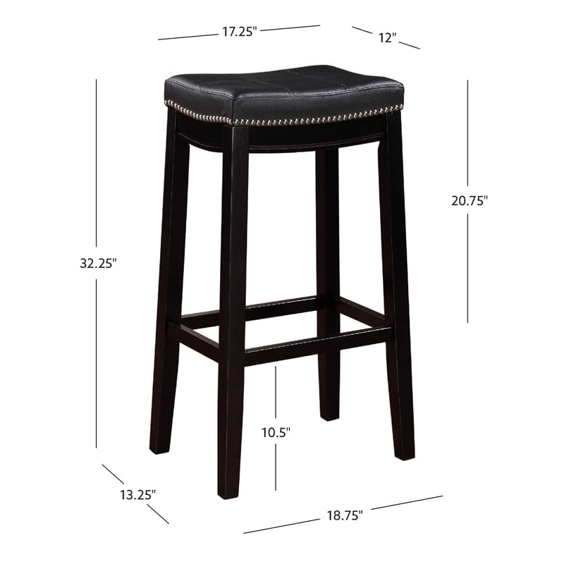 Pemberly Row Wood Set of Two Bar Stools Faux Leather Seats in Black