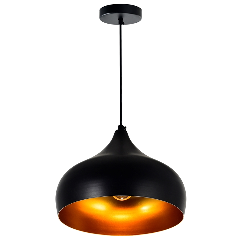Pemberly Row 1 Light Contemporary Metal Down Pendant in Black