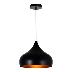 Pemberly Row 1 Light Contemporary Metal Down Pendant in Black