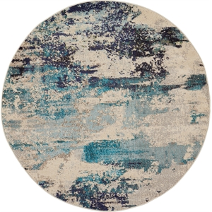 Pemberly Row 5' x Round Blue and White Fabric Modern Area Rug (5' Round)