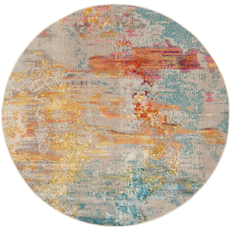 Pemberly Row 8' x Round Multicolor Fabric Modern Area Rug (8' Round)
