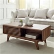 Pemberly Row Wood Coffee Table with Sliding Door in Walnut Finish