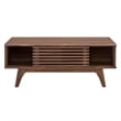 Pemberly Row Wood Coffee Table with Sliding Door in Walnut Finish