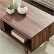 Pemberly Row Wood Coffee Table with Sliding Door in Walnut Finish