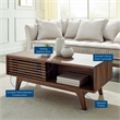 Pemberly Row Wood Coffee Table with Sliding Door in Walnut Finish