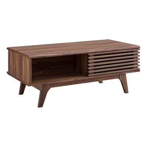 Pemberly Row Wood Coffee Table with Sliding Door in Walnut Finish