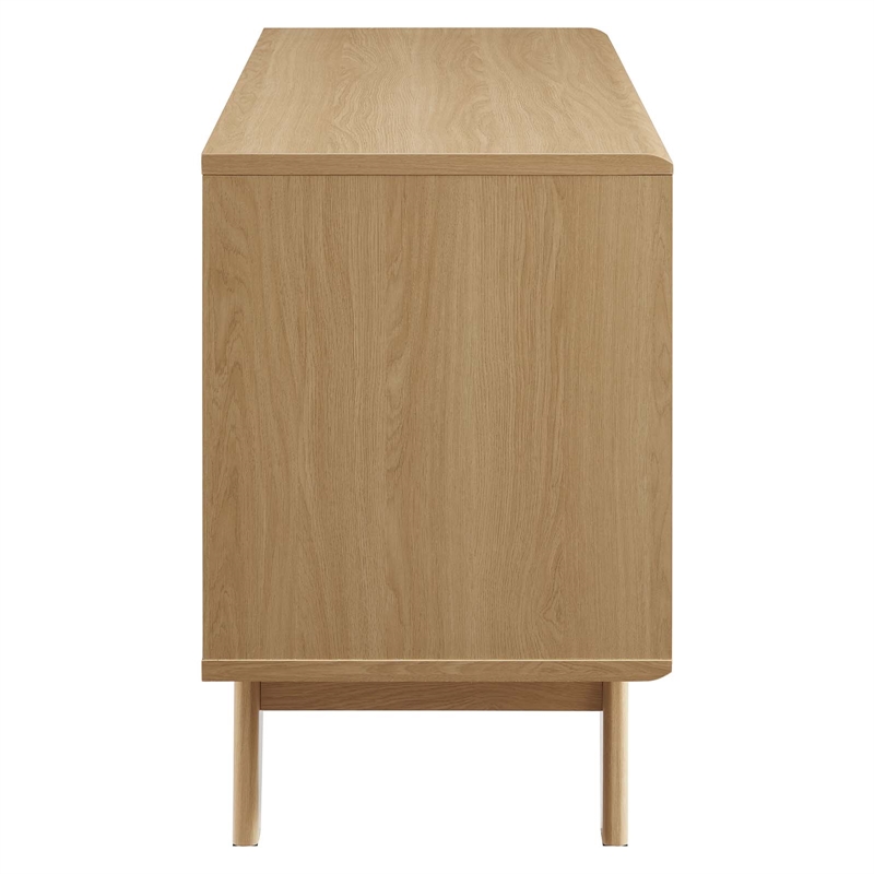 Pemberly Row Wood & Vinyl Record Display Stand with 2 Drawers in Oak