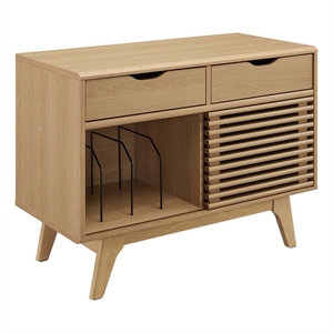 Pemberly Row Wood & Vinyl Record Display Stand with 2 Drawers in Oak