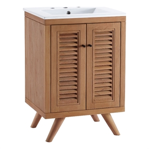 Pemberly Row 24.5&quot Modern Teak Wood Bathroom Vanity in Natural/White
