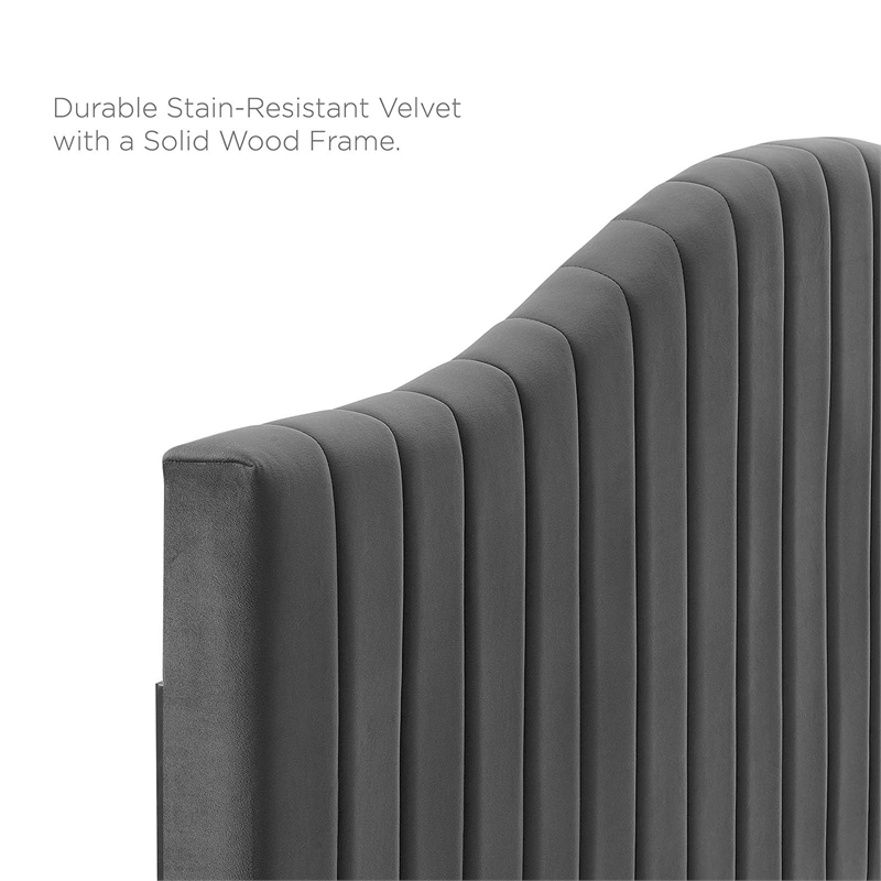 Pemberly Row Channel Tufted Performance Velvet Twin Headboard in Charcoal