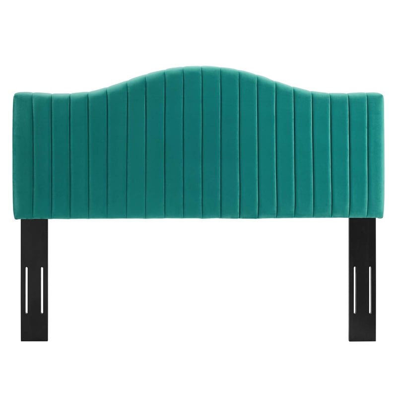 Pemberly Row Channel Tufted Performance Velvet Full/Queen Headboard in Teal