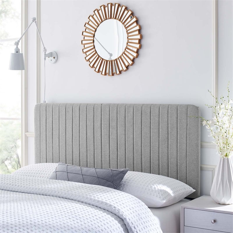 Pemberly Row Channel Tufted Fabric King/California King Headboard - Light Gray