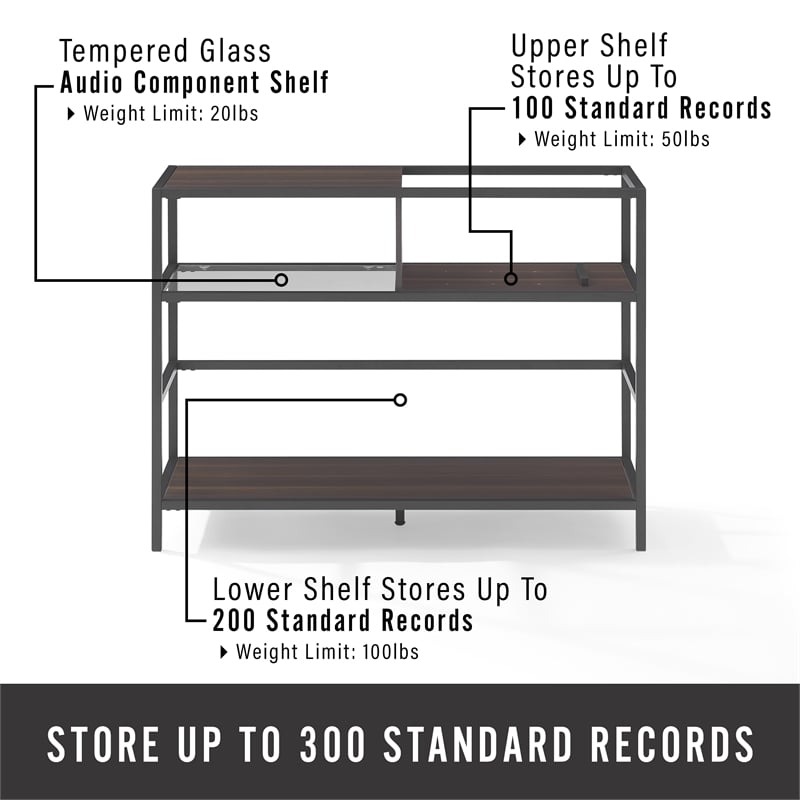 Pemberly Row Modern Wood Record Storage Console in Black/Brown