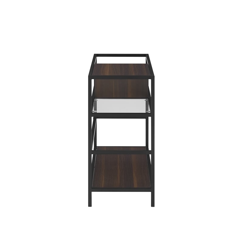 Pemberly Row Modern Wood Record Storage Console in Black/Brown