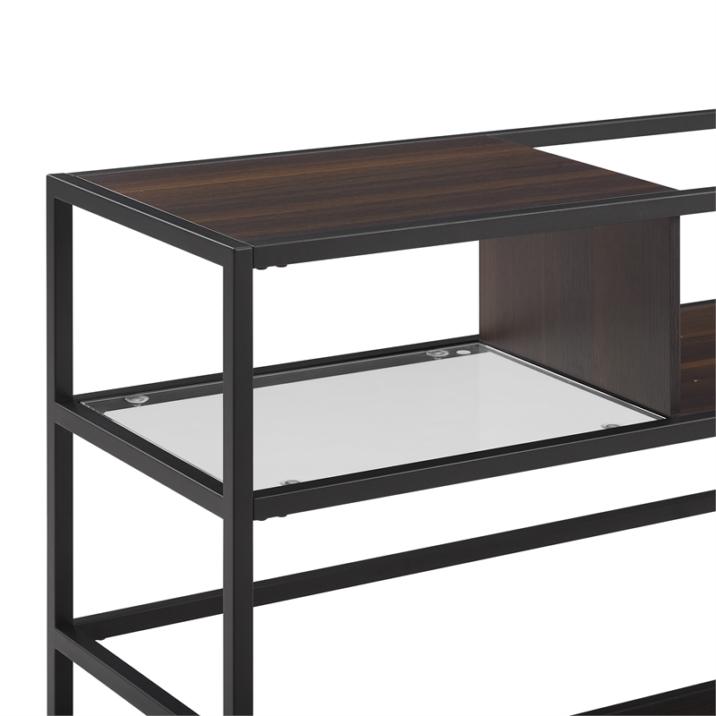 Pemberly Row Modern Wood Record Storage Console in Black/Brown