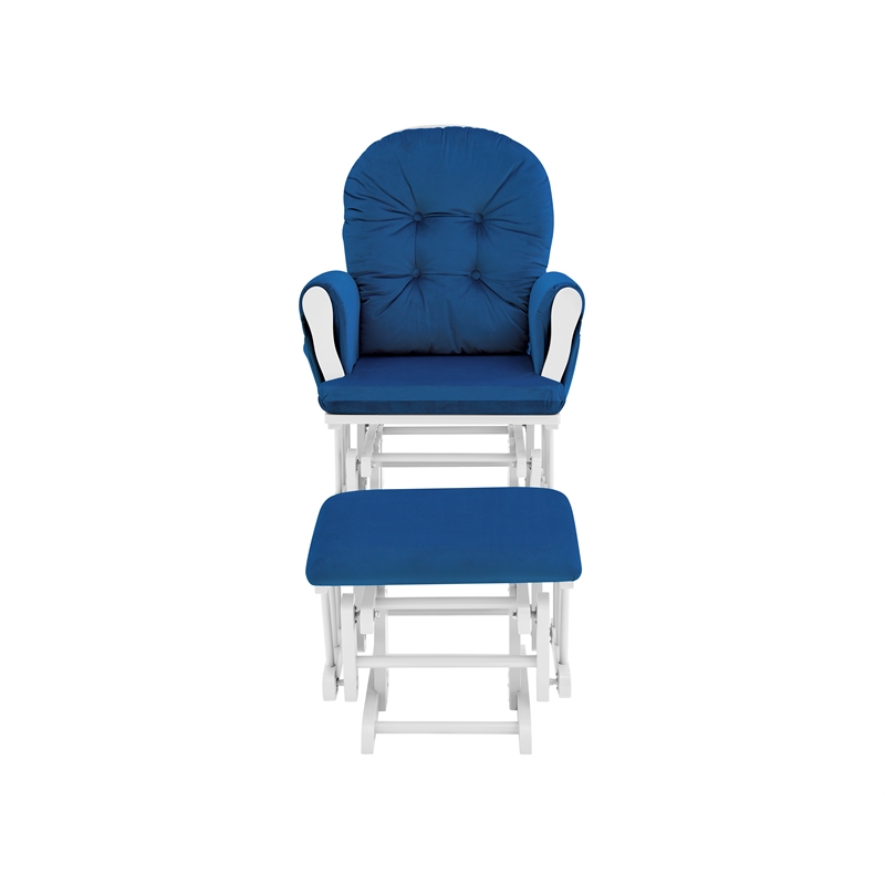 Pemberly Row Wood and Fabric Glider and Ottoman in White and Navy