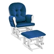 Pemberly Row Wood and Fabric Glider and Ottoman in White and Navy