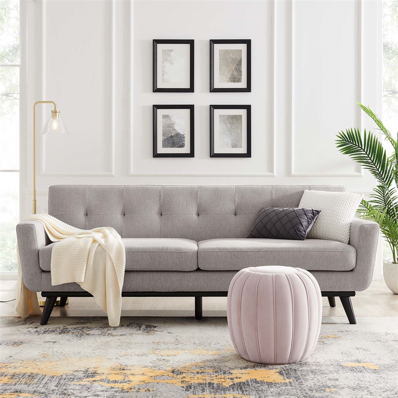 Pemberly Row Modern Tufted Back Textured Fabric Sofa in Light Gray