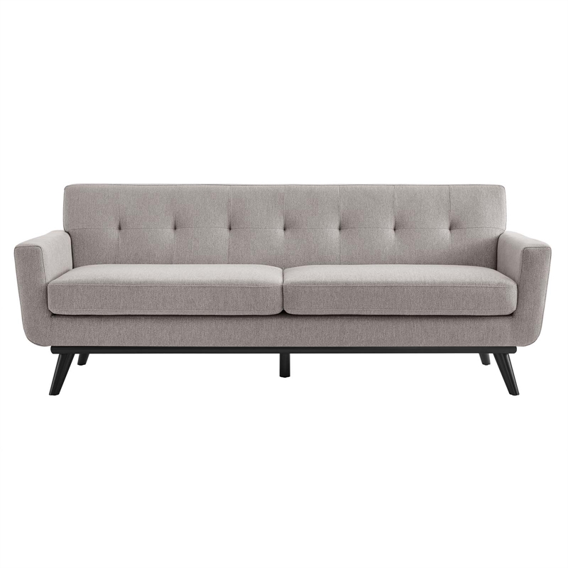 Pemberly Row Modern Tufted Back Textured Fabric Sofa in Light Gray