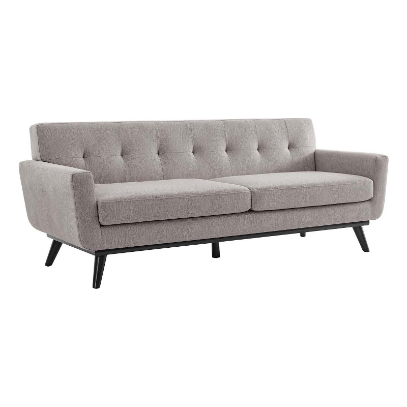 Pemberly Row Modern Tufted Back Textured Fabric Sofa in Light Gray