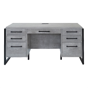 Pemberly Row Modern Wood Laminate Office Desk Fully Assembled Concrete Gray