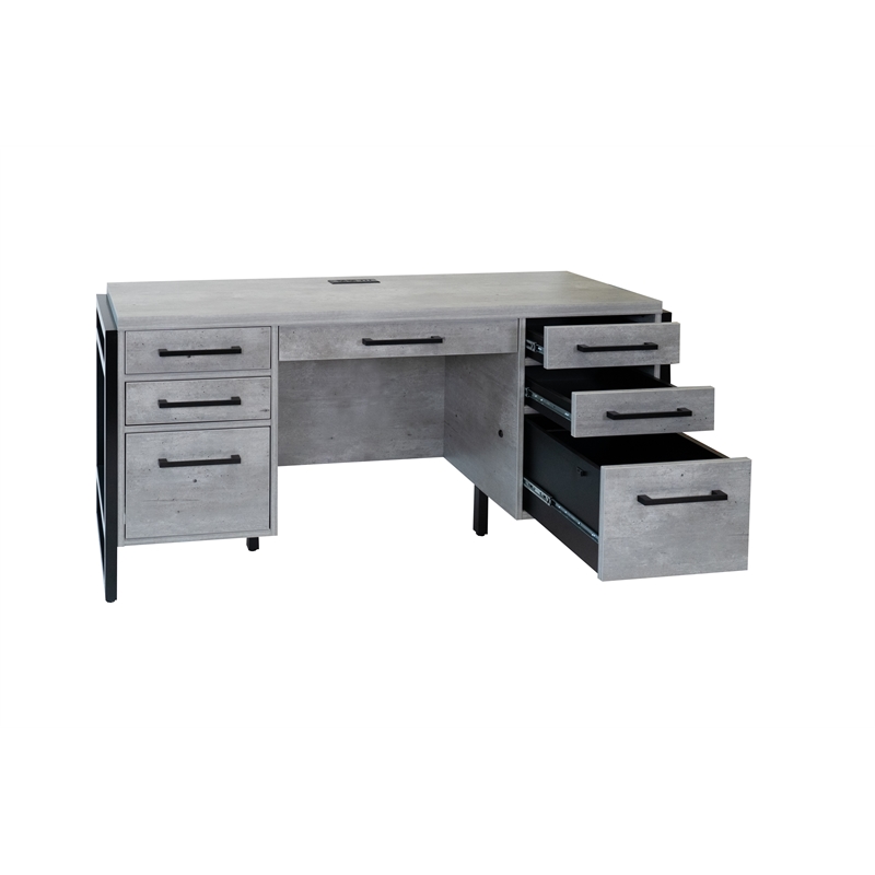 Pemberly Row Modern Wood Laminate Office Desk Fully Assembled Concrete Gray