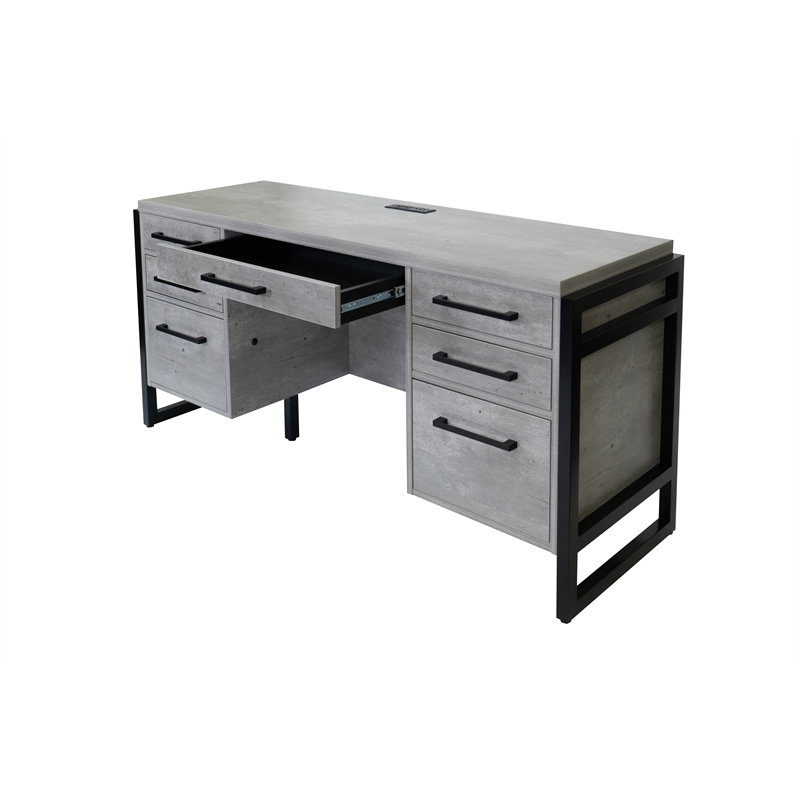Pemberly Row Modern Wood Laminate Office Desk Fully Assembled Concrete Gray