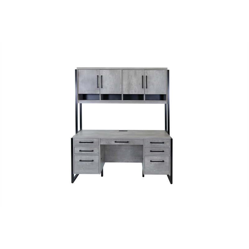 Pemberly Row Modern Wood Laminate Office Desk Fully Assembled Concrete Gray