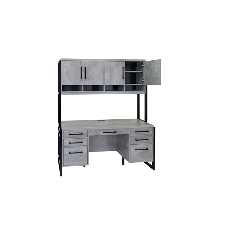 Pemberly Row Modern Wood Laminate Office Desk Fully Assembled Concrete Gray