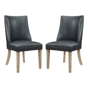 Pemberly Row 19.5&quotH Faux Leather Dining Chair in Dark Navy Blue Set of 2