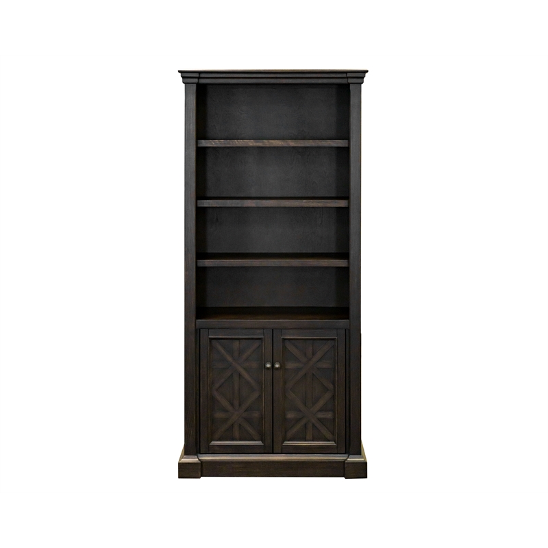 Pemberly Row Wood Bookcase With Doors Office Shelving Storage Cabinet Dark Brown