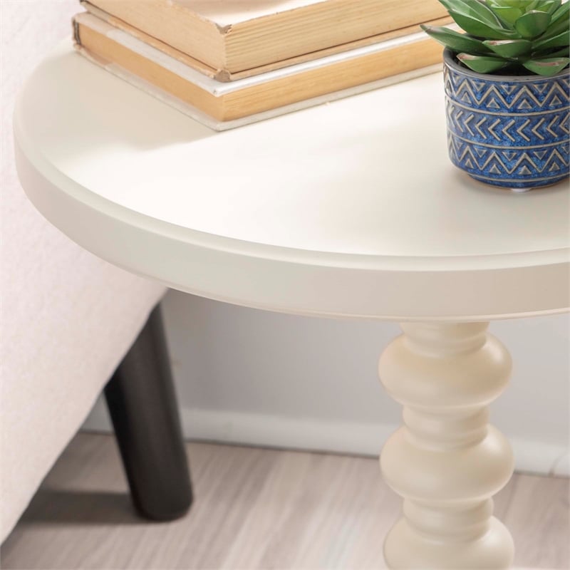 Pemberly Row Contemporary Wood Spindle Side Table in Off White