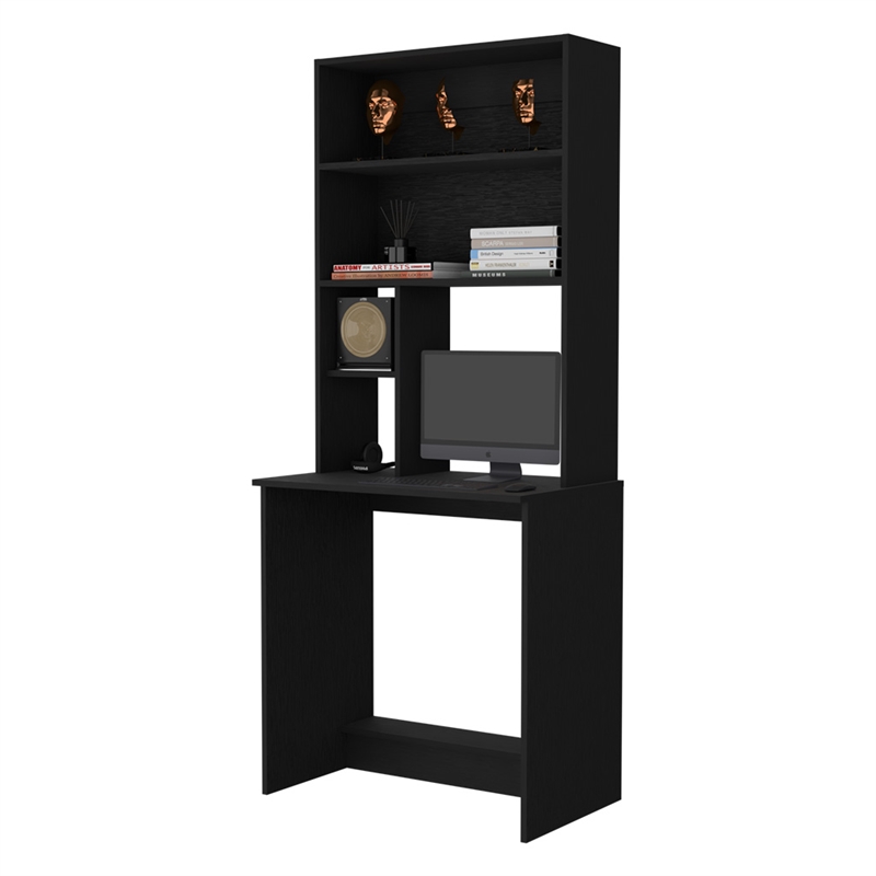 Pemberly Row Modern Computer desk with Hutch Engineered Wood Black