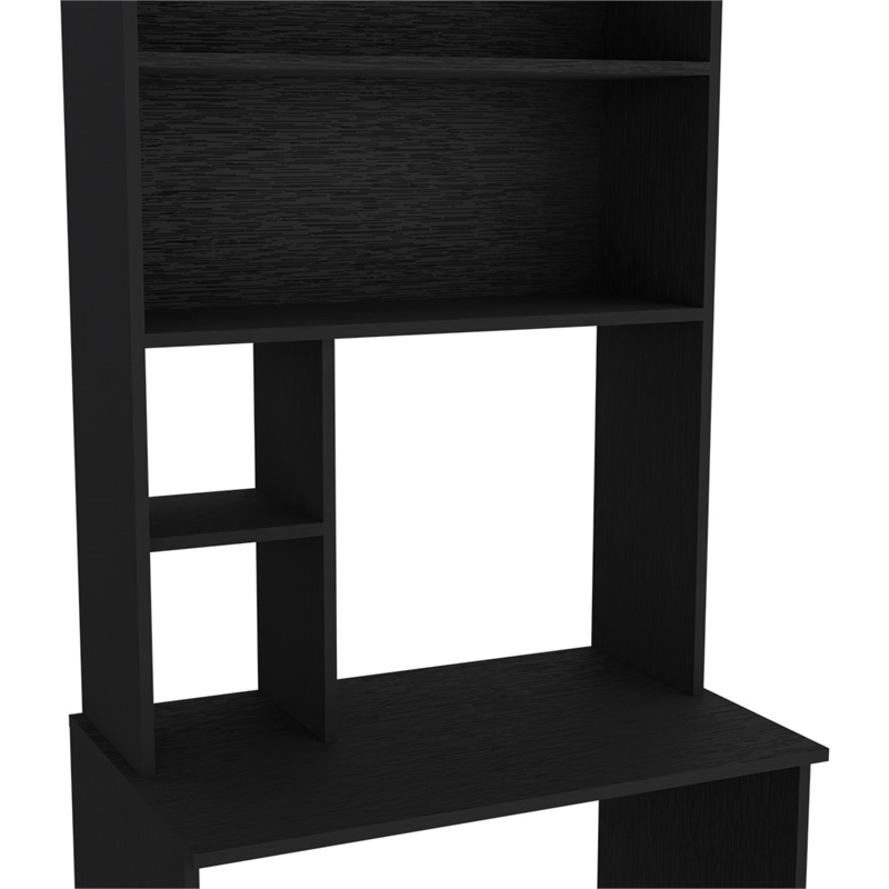 Pemberly Row Modern Computer desk with Hutch Engineered Wood Black
