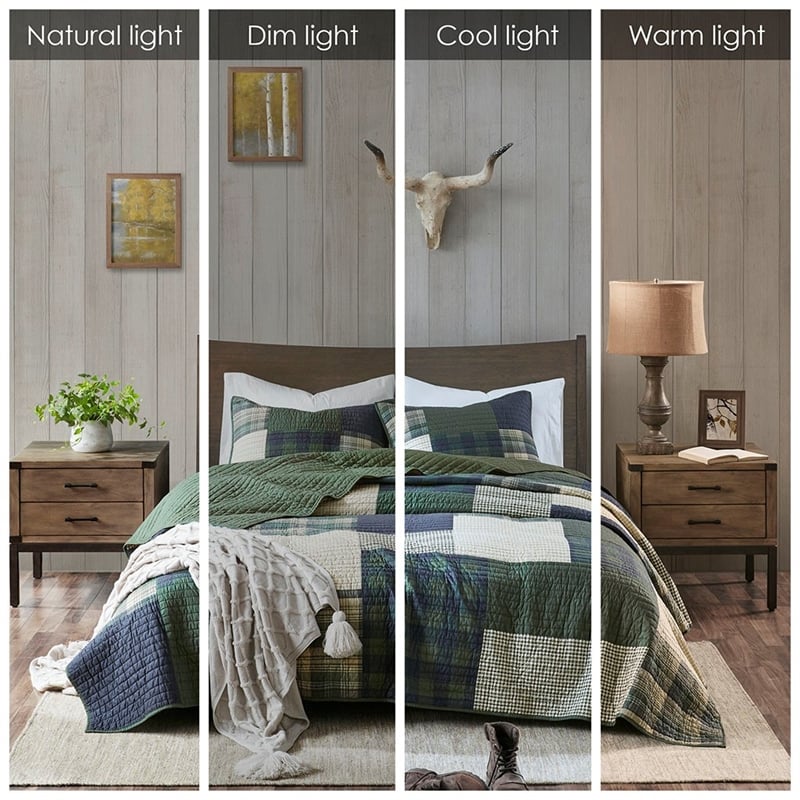 Pemberly Row Contemporary Oversized Cotton Quilt Set in Green