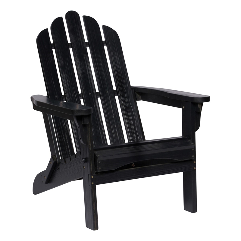 Pemberly Row Traditional Cedar Wood Folding Adirondack Chair in Black