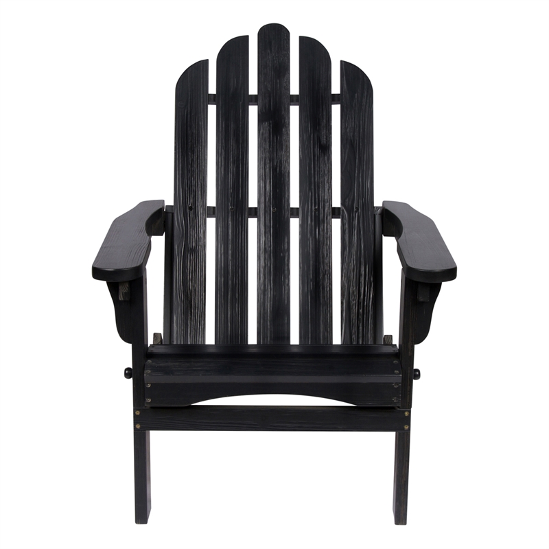 Pemberly Row Traditional Cedar Wood Folding Adirondack Chair in Black