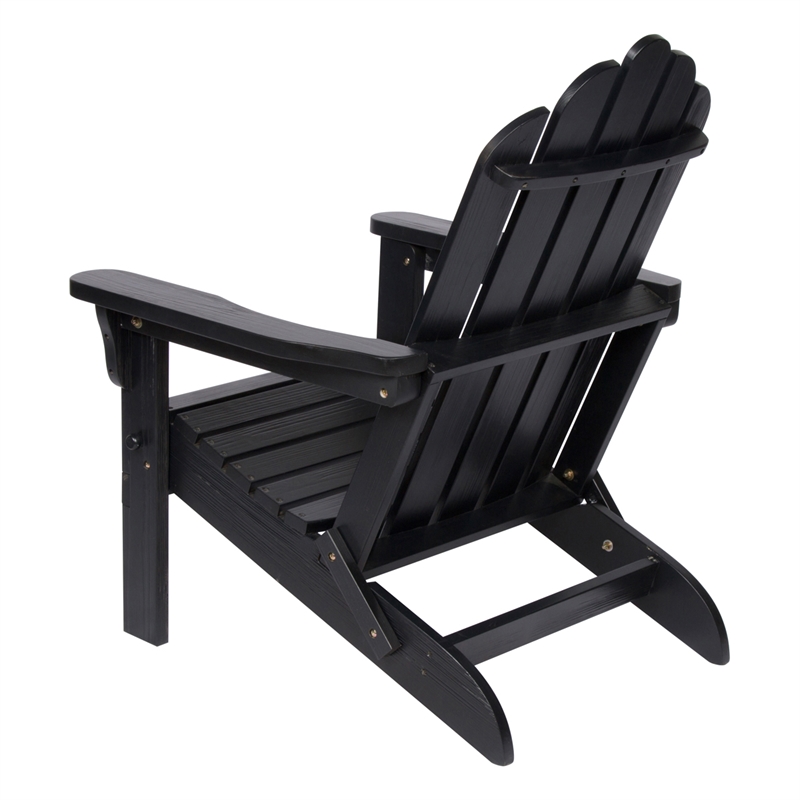 Pemberly Row Traditional Cedar Wood Folding Adirondack Chair in Black