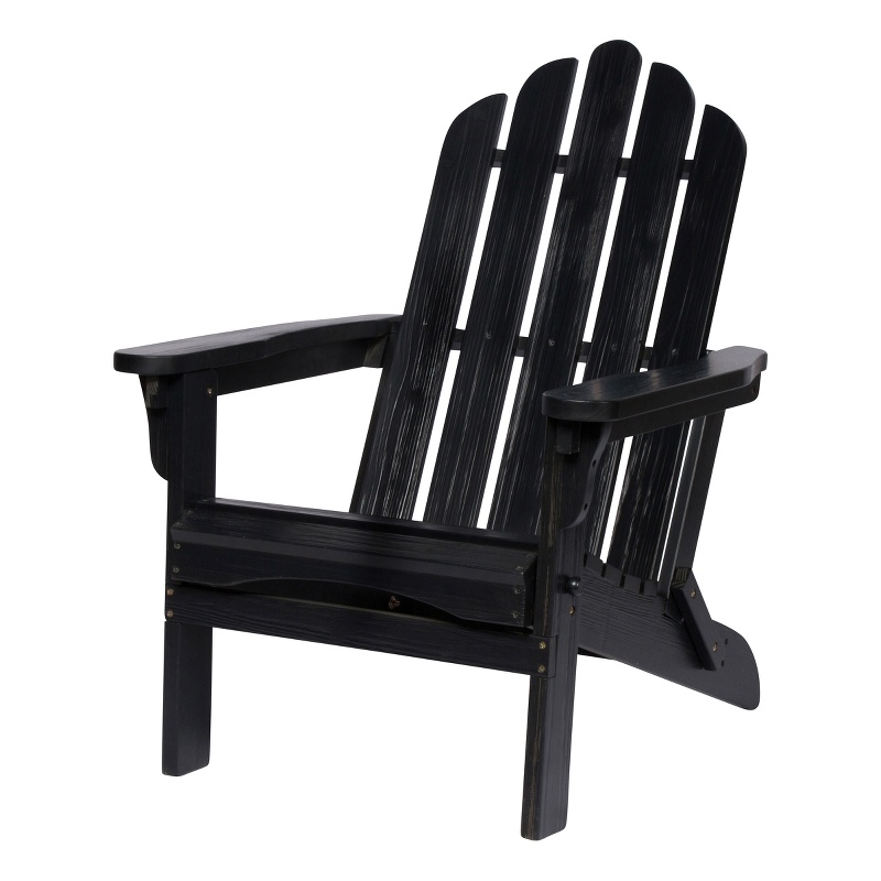 Pemberly Row Traditional Cedar Wood Folding Adirondack Chair in Black