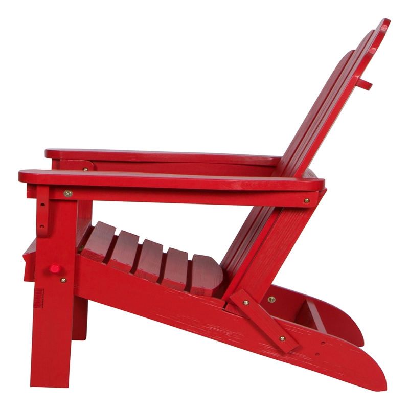 Pemberly Row Traditional Cedar Wood Folding Adirondack Chair in Red