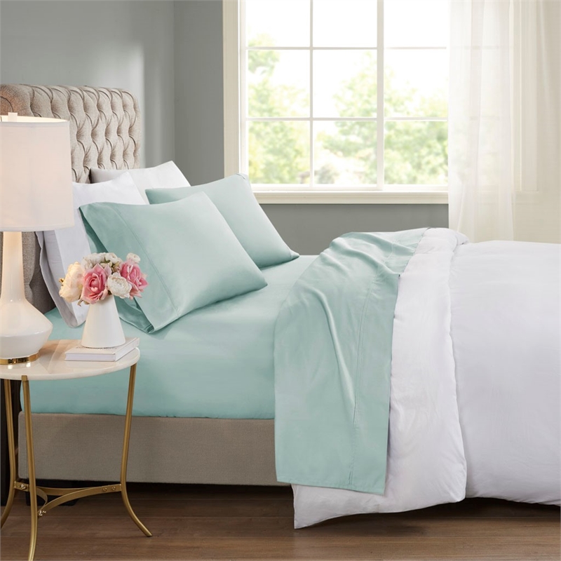 Pemberly Row 600 Thread Count Cooling Cotton Blend 4 PC Sheet Set - Seafoam Full