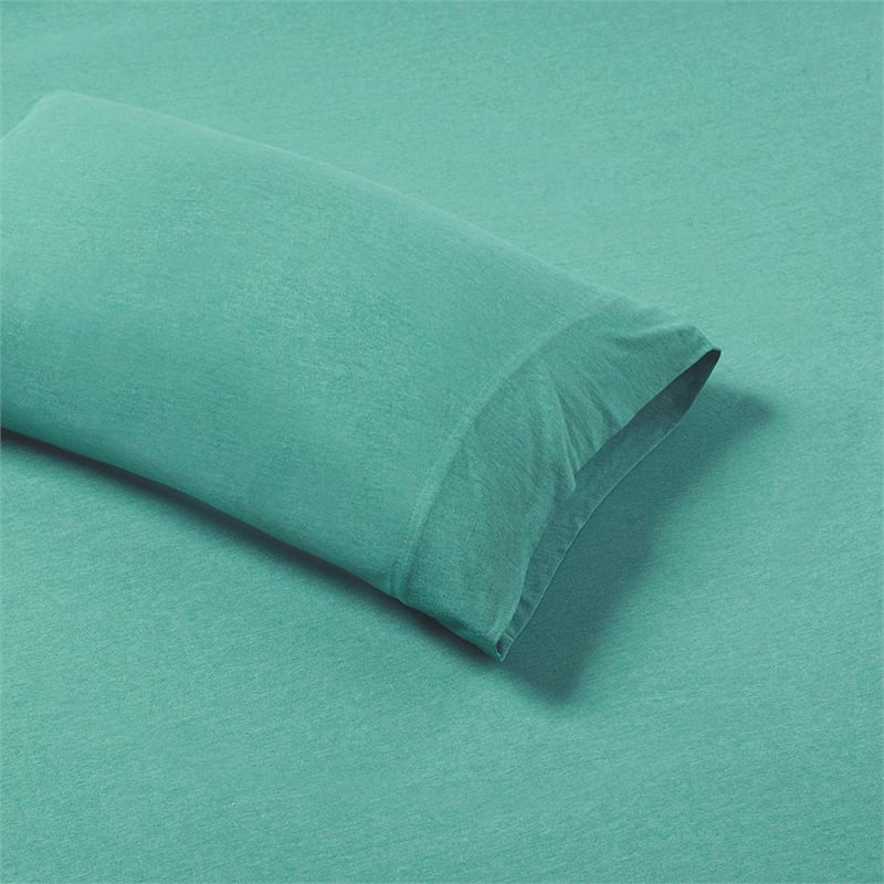 Pemberly Row Cotton Blend Jersey Knit All Season Sheet Set in Aqua Full