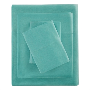 Pemberly Row Cotton Blend Jersey Knit All Season Sheet Set in Aqua Full