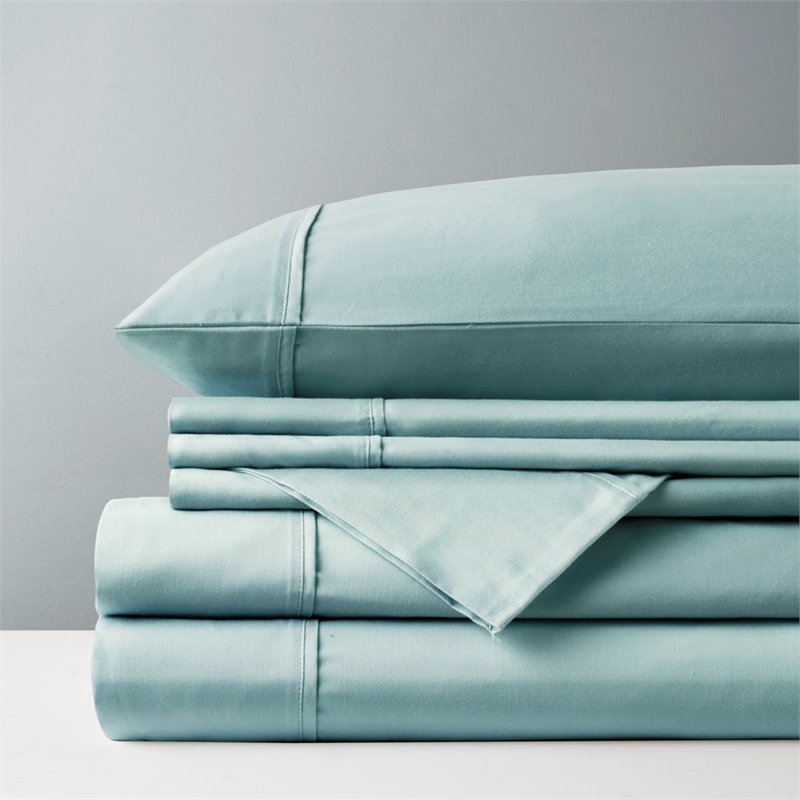 Pemberly Row 800 Thread Count Cotton Blend Sateen Sheet Set in Aqua King