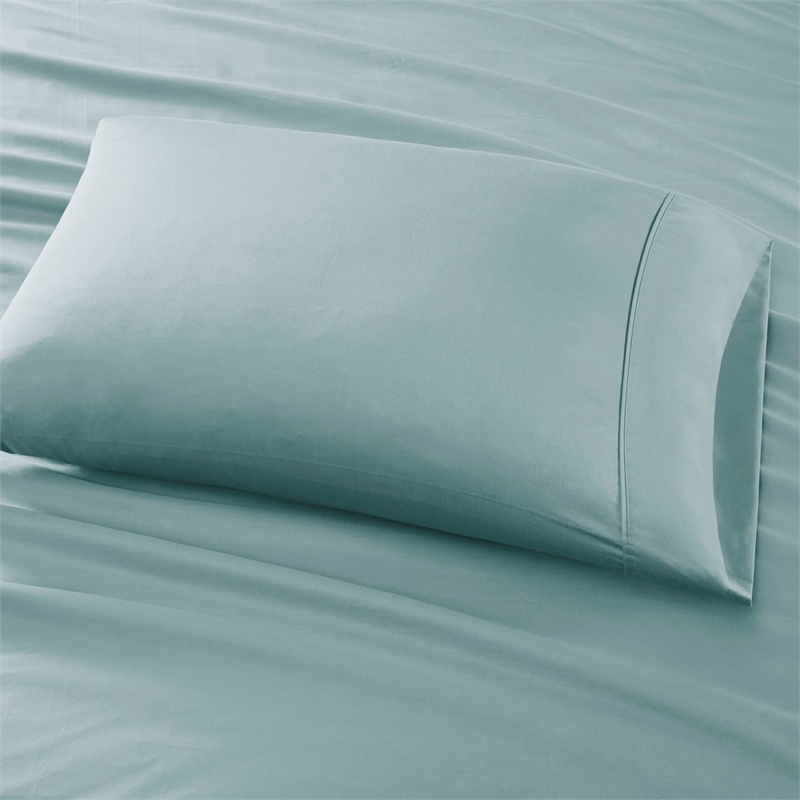 Pemberly Row 800 Thread Count Cotton Blend Sateen Sheet Set in Aqua King