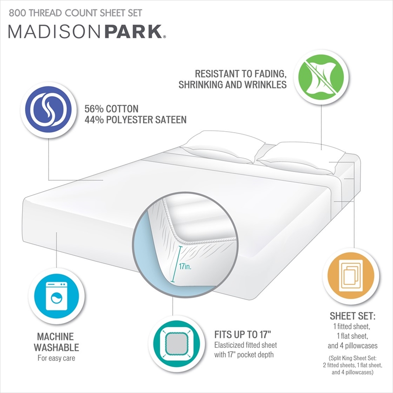 Pemberly Row 800 Thread Count Cotton Blend Sateen Sheet Set in Aqua King
