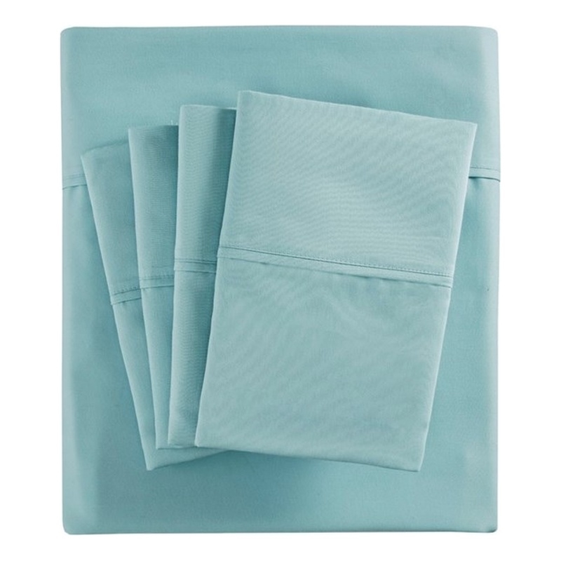 Pemberly Row 800 Thread Count Cotton Blend Sateen Sheet Set in Aqua King