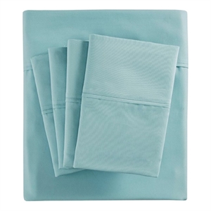 Pemberly Row 800 Thread Count Cotton Blend Sateen Sheet Set in Aqua King